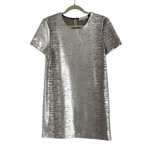 WAYF Silver Metallic Faux Leather Shift Mini Dress Mod Party Large